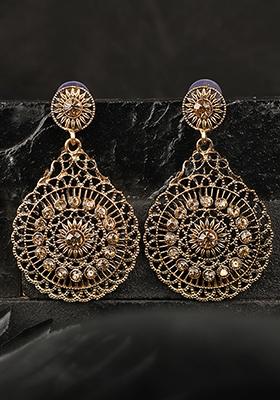 Gold Plated Artificial Stone Dangler Earrings