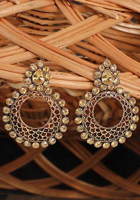 Gold Plated Artificial Stone Dangler Earrings