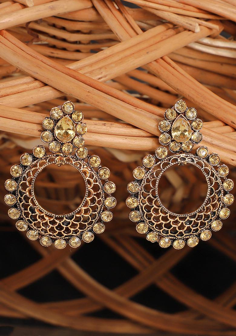 Gold Plated Artificial Stone Dangler Earrings - Indya