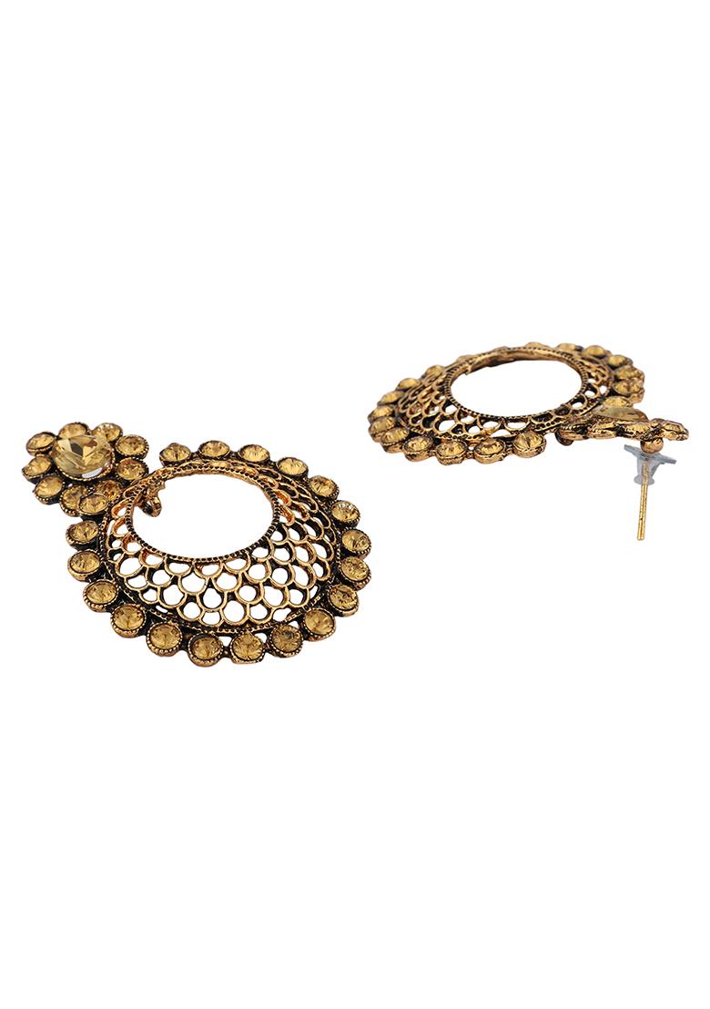 Gold Plated Artificial Stone Dangler Earrings - Indya