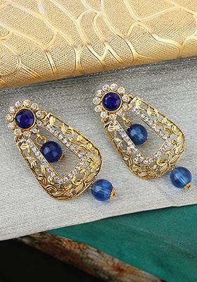 Blue Artificial Stone Bead Dangler Earrings