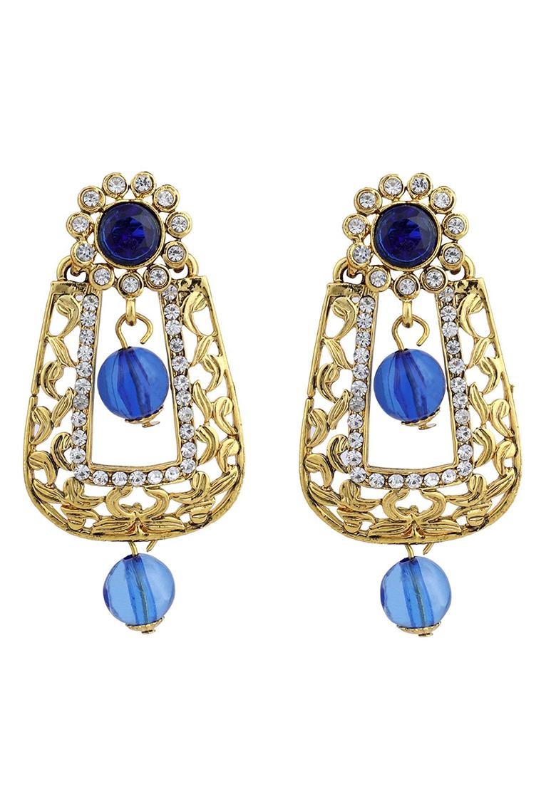 Blue Artificial Stone Bead Dangler Earrings - Indya