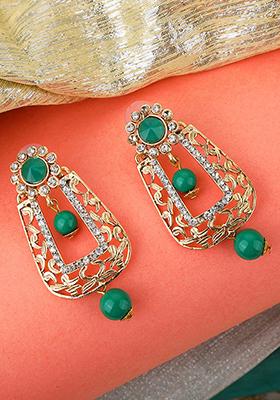 Green Artificial Stone Bead Dangler Earrings