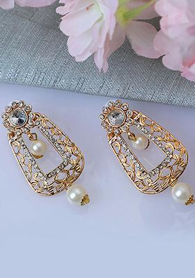 White Artificial Stone Bead Dangler Earrings