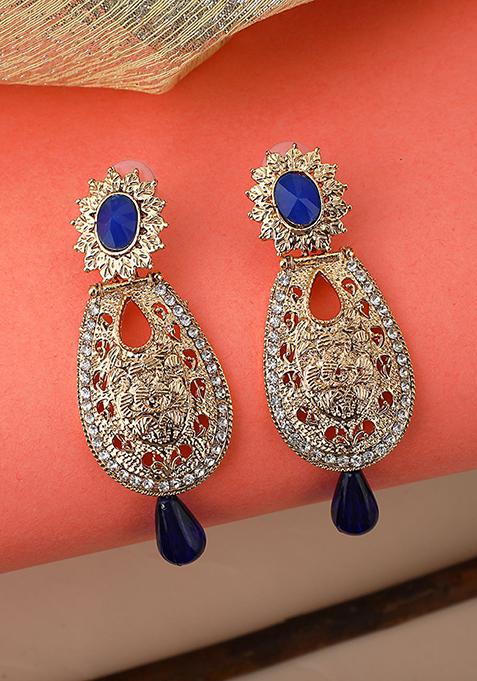Blue Artificial Stone Bead Dangler Earrings