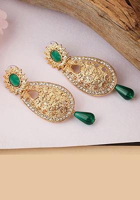 Green Artificial Stone Bead Dangler Earrings