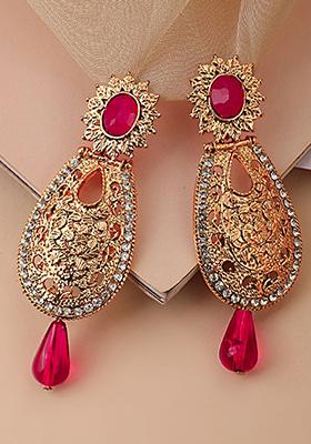 Magenta Artificial Stone Bead Dangler Earrings