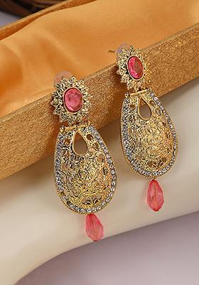 Pink Artificial Stone Bead Dangler Earrings