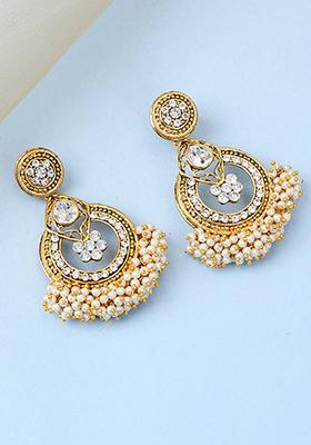 White Artificial Stone Bead Dangler Earrings