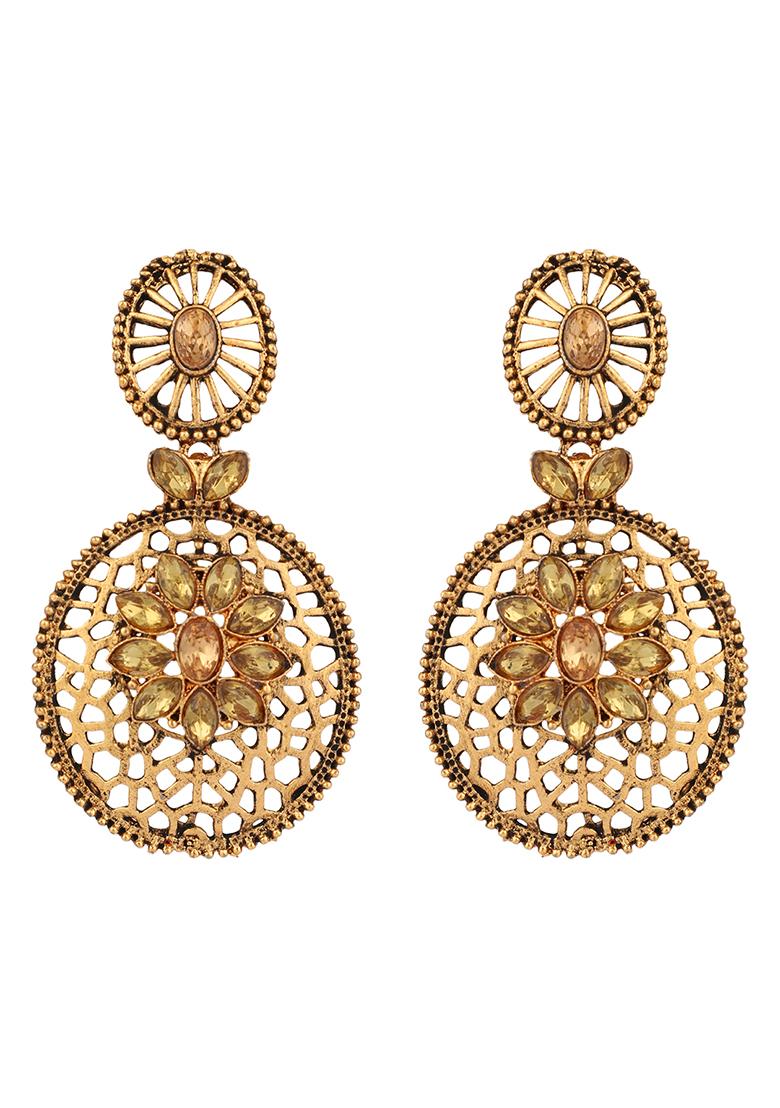 Gold Plated Artificial Stone Dangler Earrings - Indya
