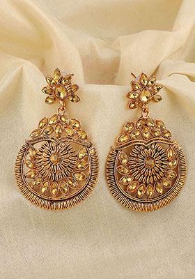 Gold Plated Artificial Stone Dangler Earrings