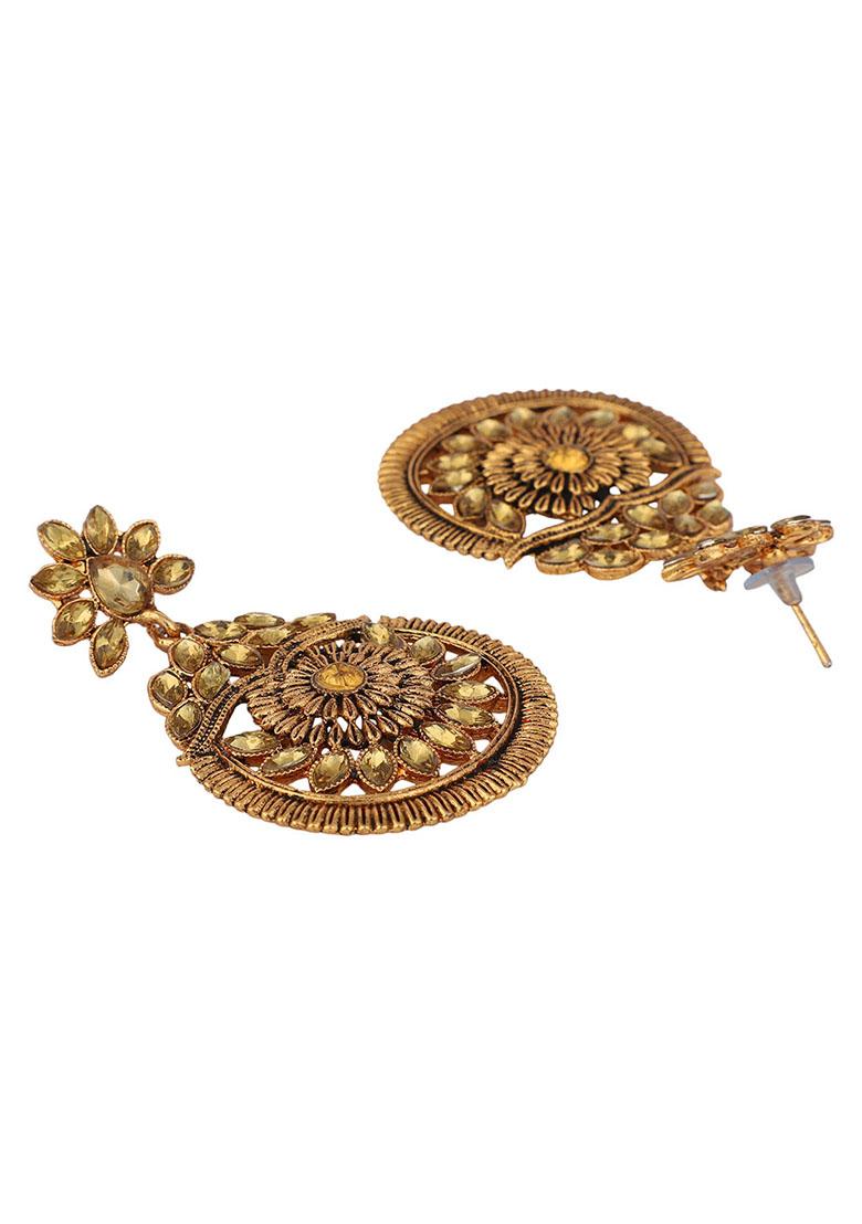 Gold Plated Artificial Stone Dangler Earrings - Indya
