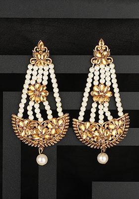 White Artificial Stone Bead Dangler Earrings