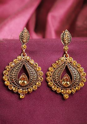 Gold Plated Artificial Stone Dangler Earrings