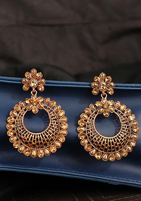 Gold Plated Artificial Stone Dangler Earrings