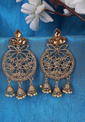 Gold Plated Artificial Stone Bead Dangler Earrings