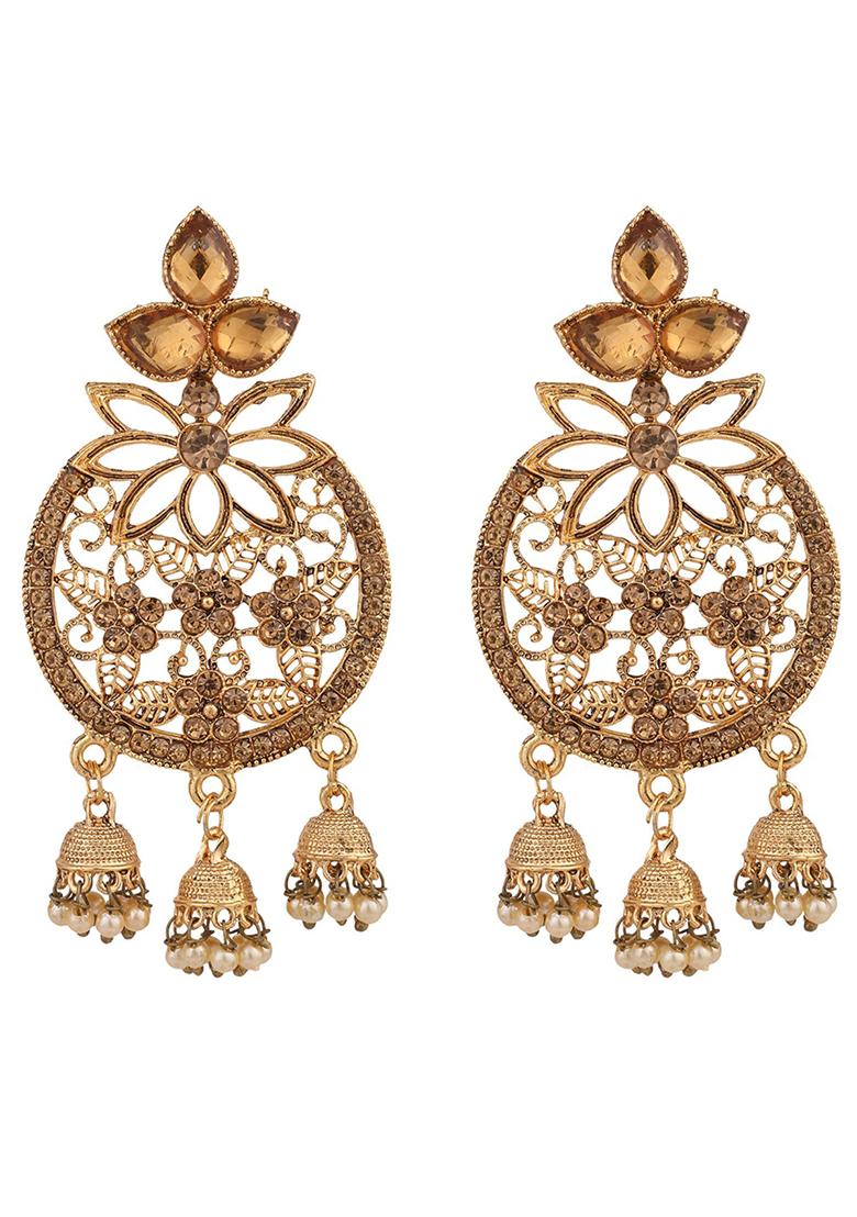 Gold Plated Artificial Stone Bead Dangler Earrings - Indya