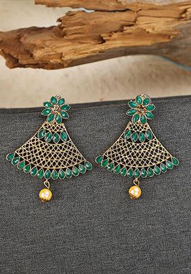 Green Artificial Stone Dangler Earrings