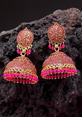Pink Bead Dangler Earrings