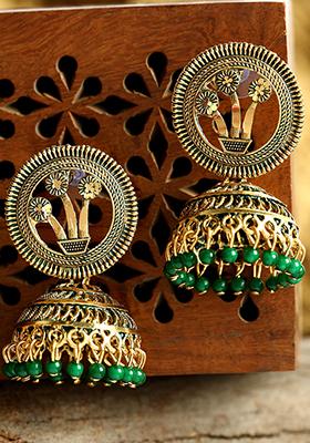 Green Bead Dangler Earrings