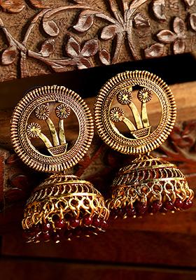 Maroon Bead Dangler Earrings