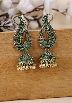 Green Bead Dangler Earrings