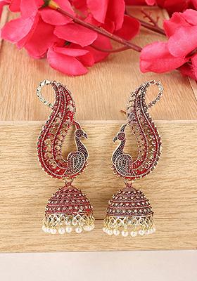 Red Bead Dangler Earrings