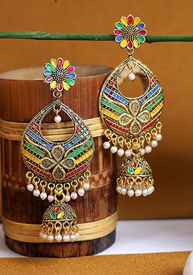 Multicolour Bead Jhumka Earrings