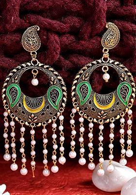 Multicolour Bead Chandbali Earrings
