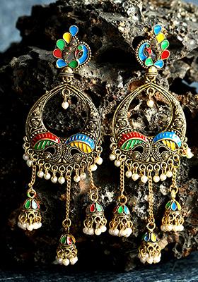 Multicolour Bead Chandbali Earrings
