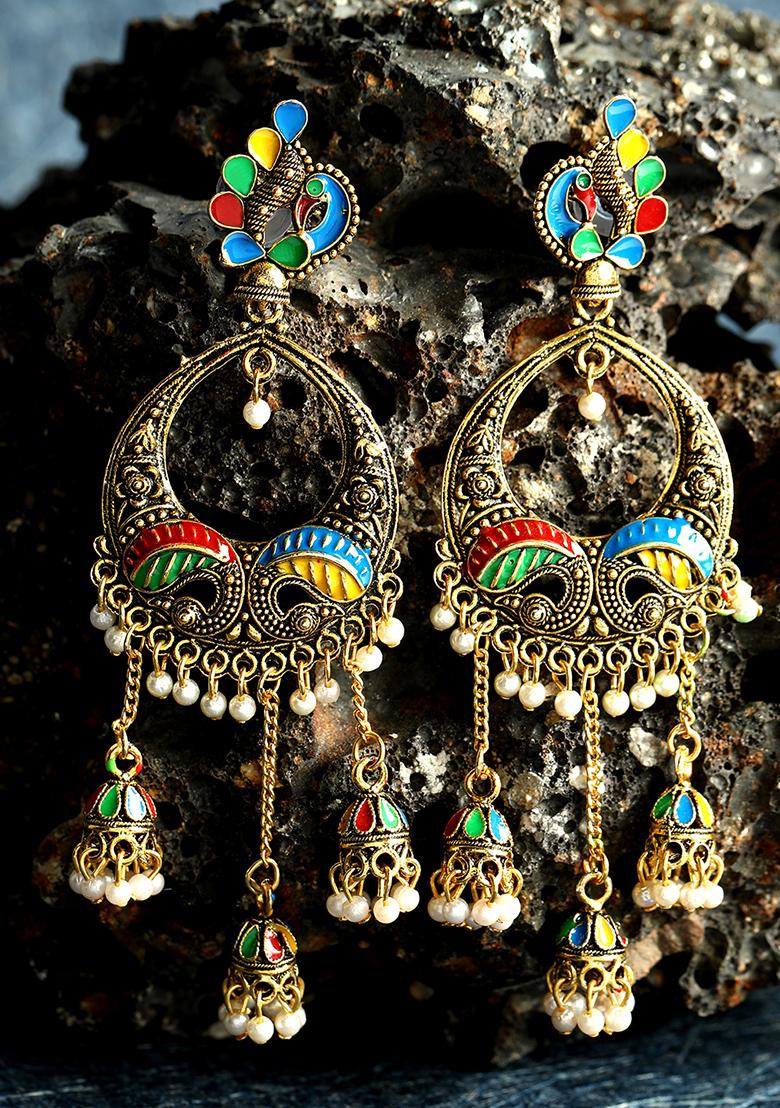 Multicolour Bead Chandbali Earrings