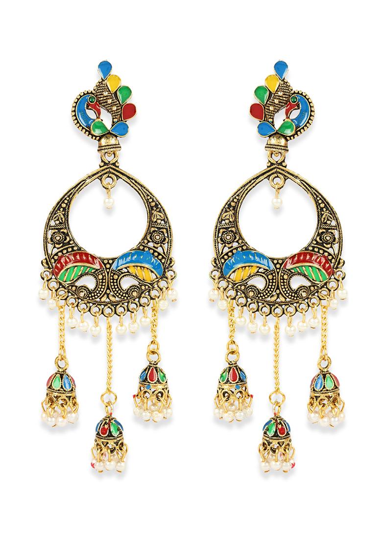 Multicolour Bead Chandbali Earrings