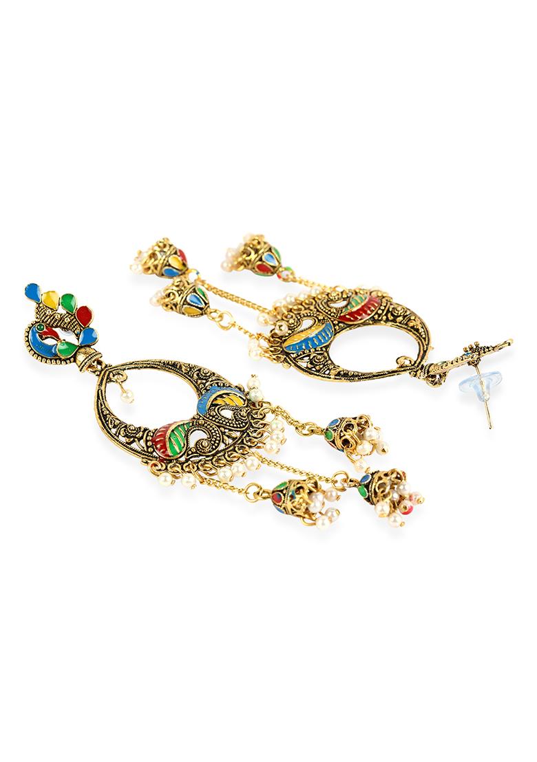 Multicolour Bead Chandbali Earrings