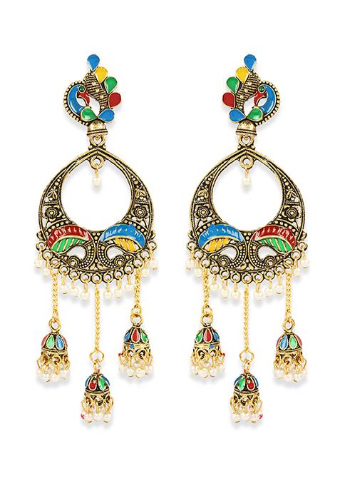 Multicolour Bead Chandbali Earrings