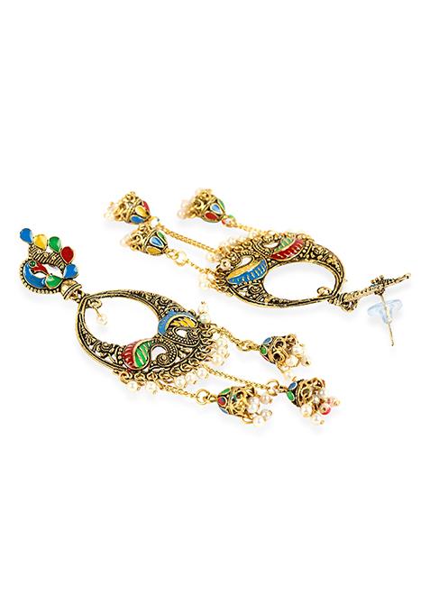 Multicolour Bead Chandbali Earrings