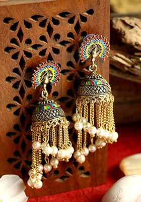 Multicolour Bead Jhumka Earrings