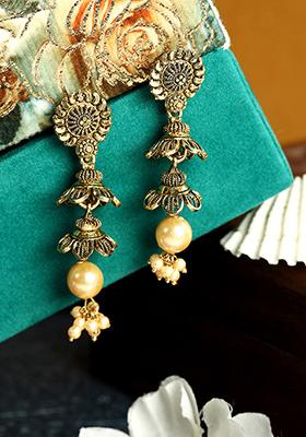 Metallic Pearl Jhumka Earrings