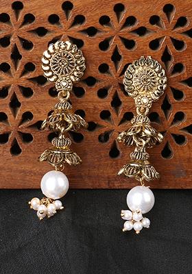 Metallic Pearl Jhumka Earrings