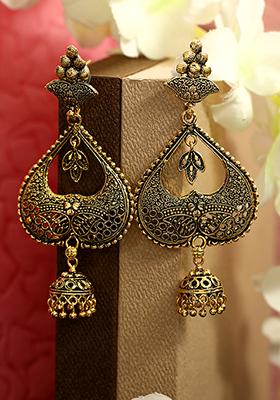 Metallic Heart Shape Drop Earrings