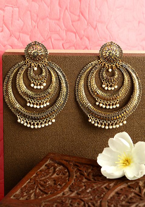 Metallic Bead Chandbali Earrings