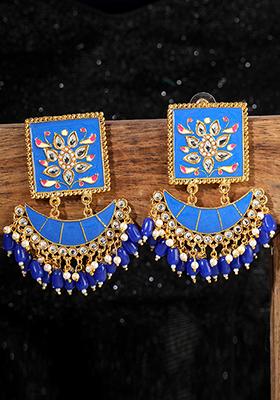 Blue Artificial Stone Bead Drop Earrings