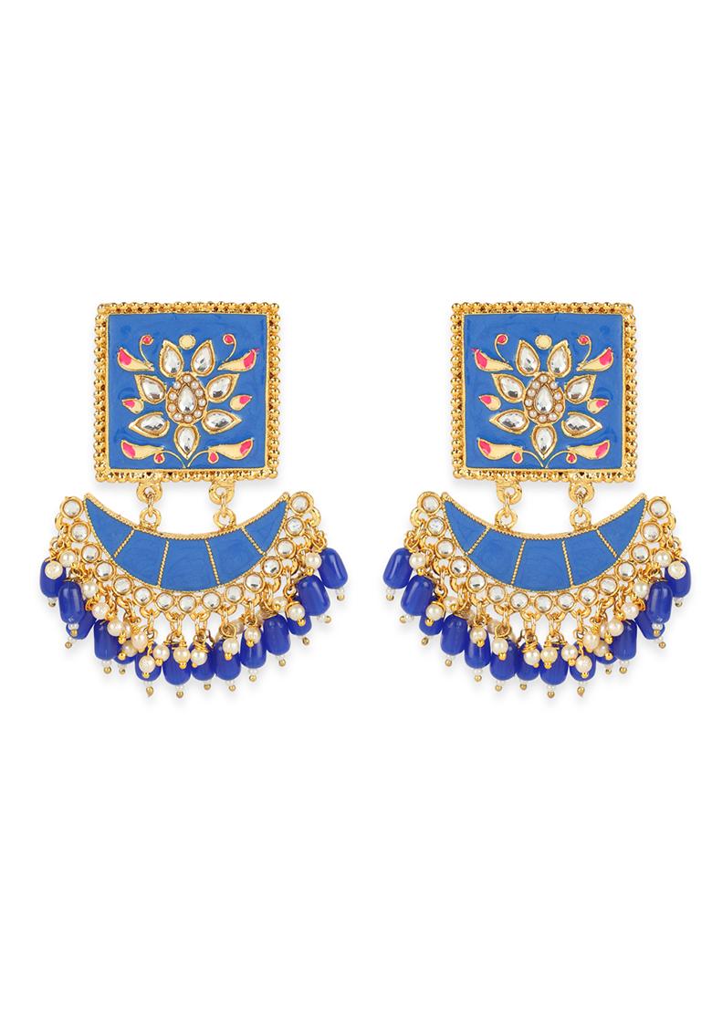 Blue Artificial Stone Bead Drop Earrings - Indya
