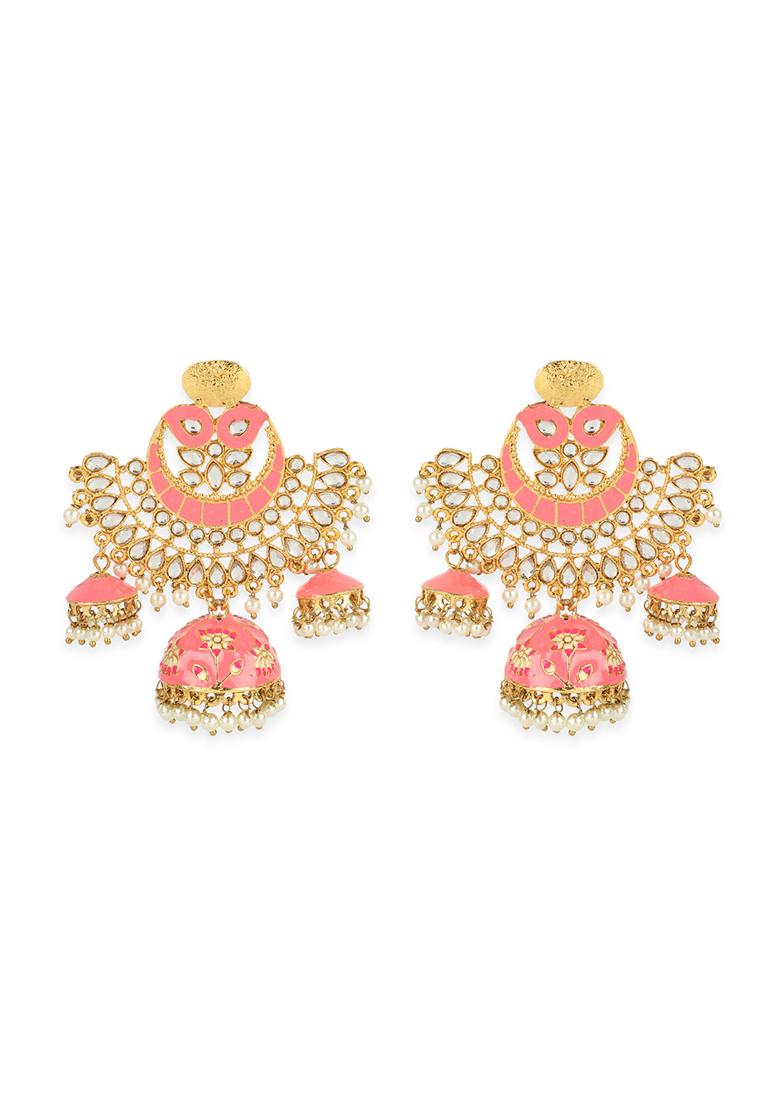 Pink Artificial Stone Bead Jhumka Earrings