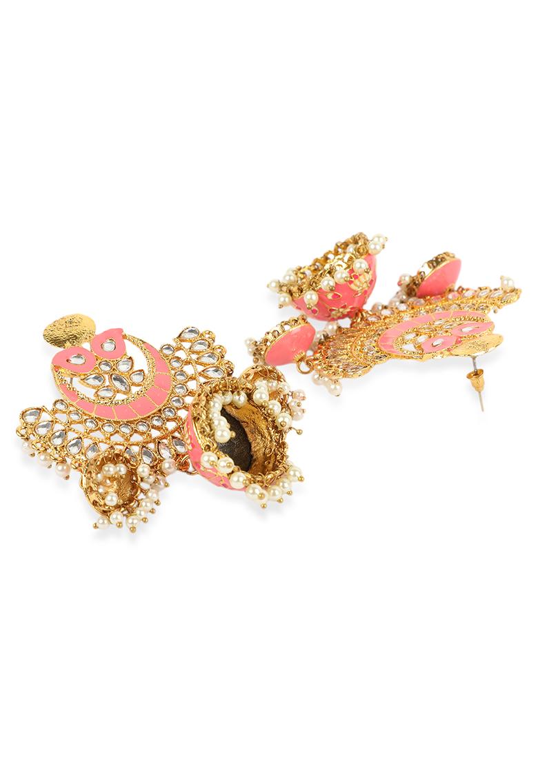Pink Artificial Stone Bead Jhumka Earrings