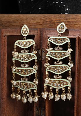 Sea Green Kundan Drop Earrings