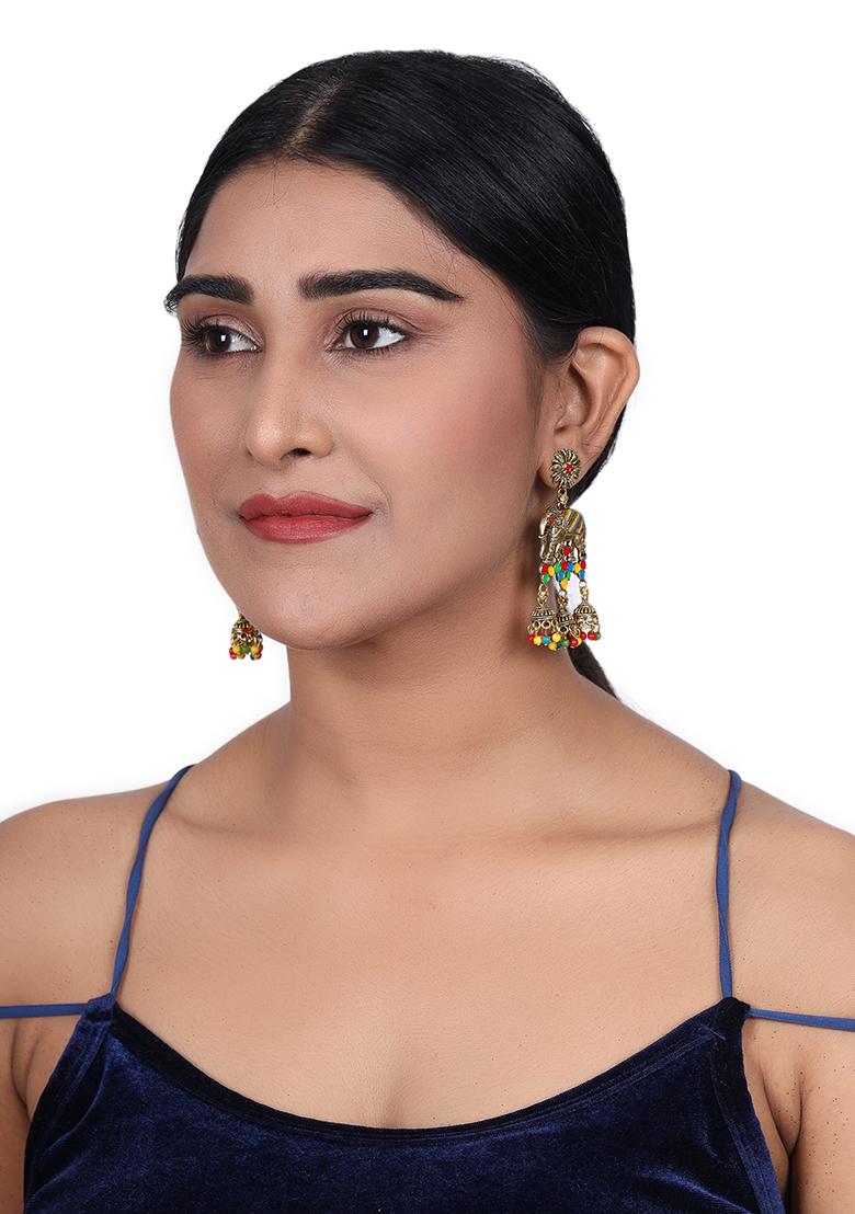 Multicolour Bead Drop Earrings - Indya