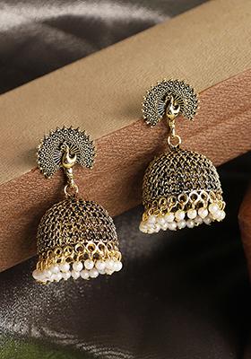 Gold Plated Bead Jhumka Earrings