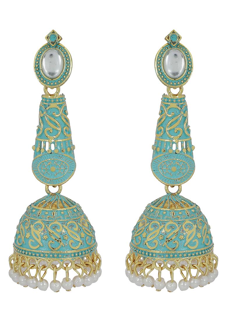 Sea Green Artificial Stone Bead Jhumka Earrings