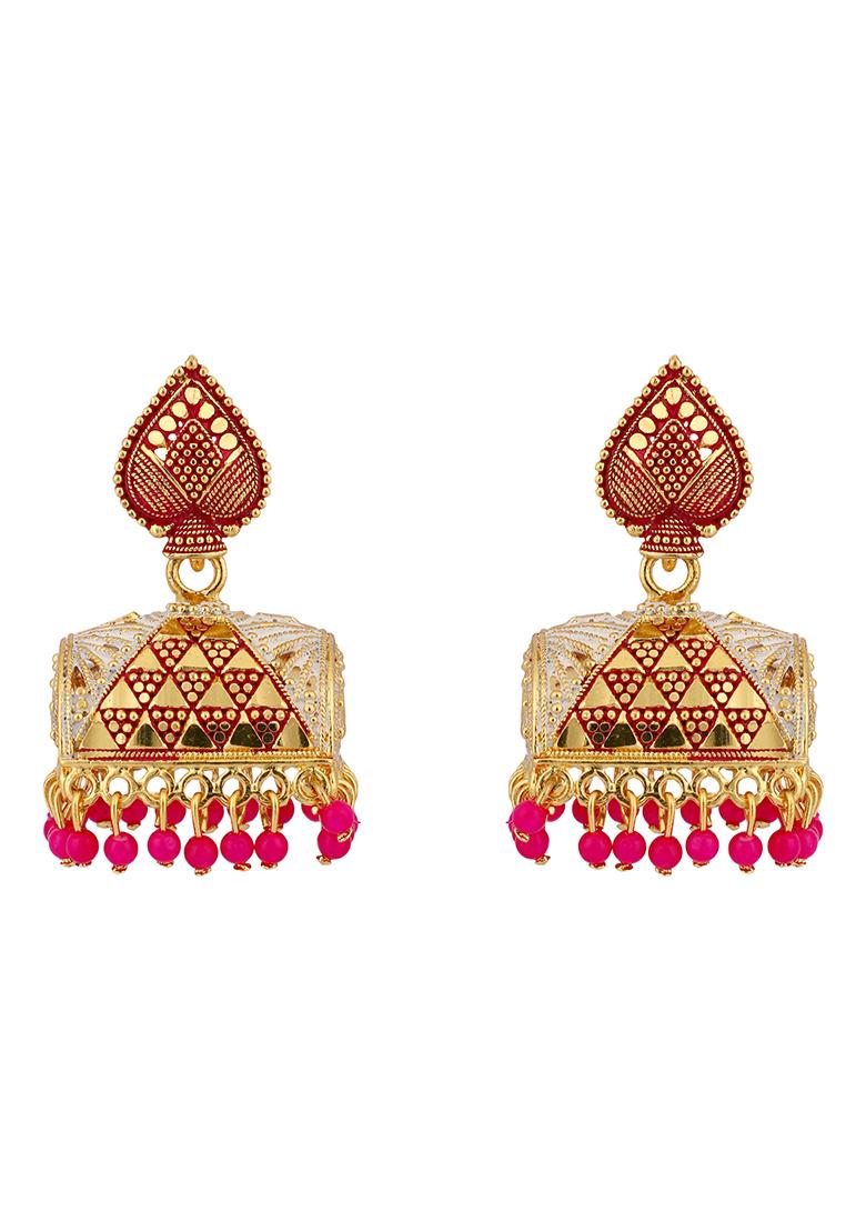 Pink Bead Jhumka Earrings