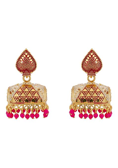 Pink Bead Jhumka Earrings